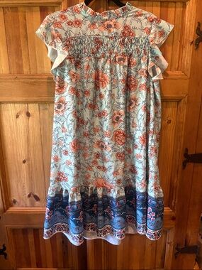SHEIN Light Blue Floral Maxi Dress with Coral and Navy Accents